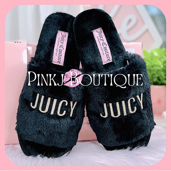 💗{Juicy Couture} Beautiful Faux Fur {Eldoris Classic} Embroidered Glam Slippers - Picture 1 of 6
